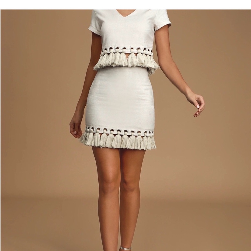 Lulu's White Tassel Skirt Set